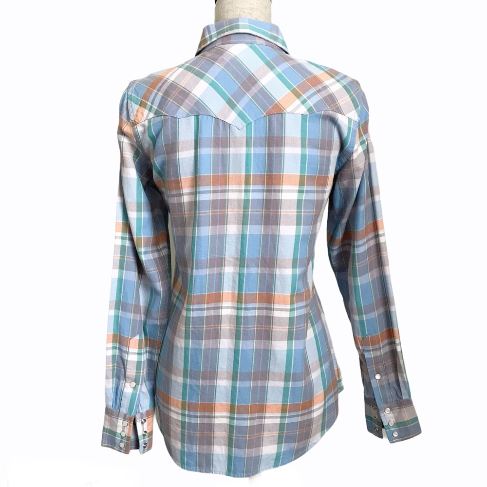 Ralph Lauren Plaid Western Pearl Snap Top Button Down Cotton Blouse Blue Small - Picture 5 of 13